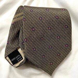 Missoni Designer Neck Tie Silk Brown Circle Pattern Made in Italy 62”